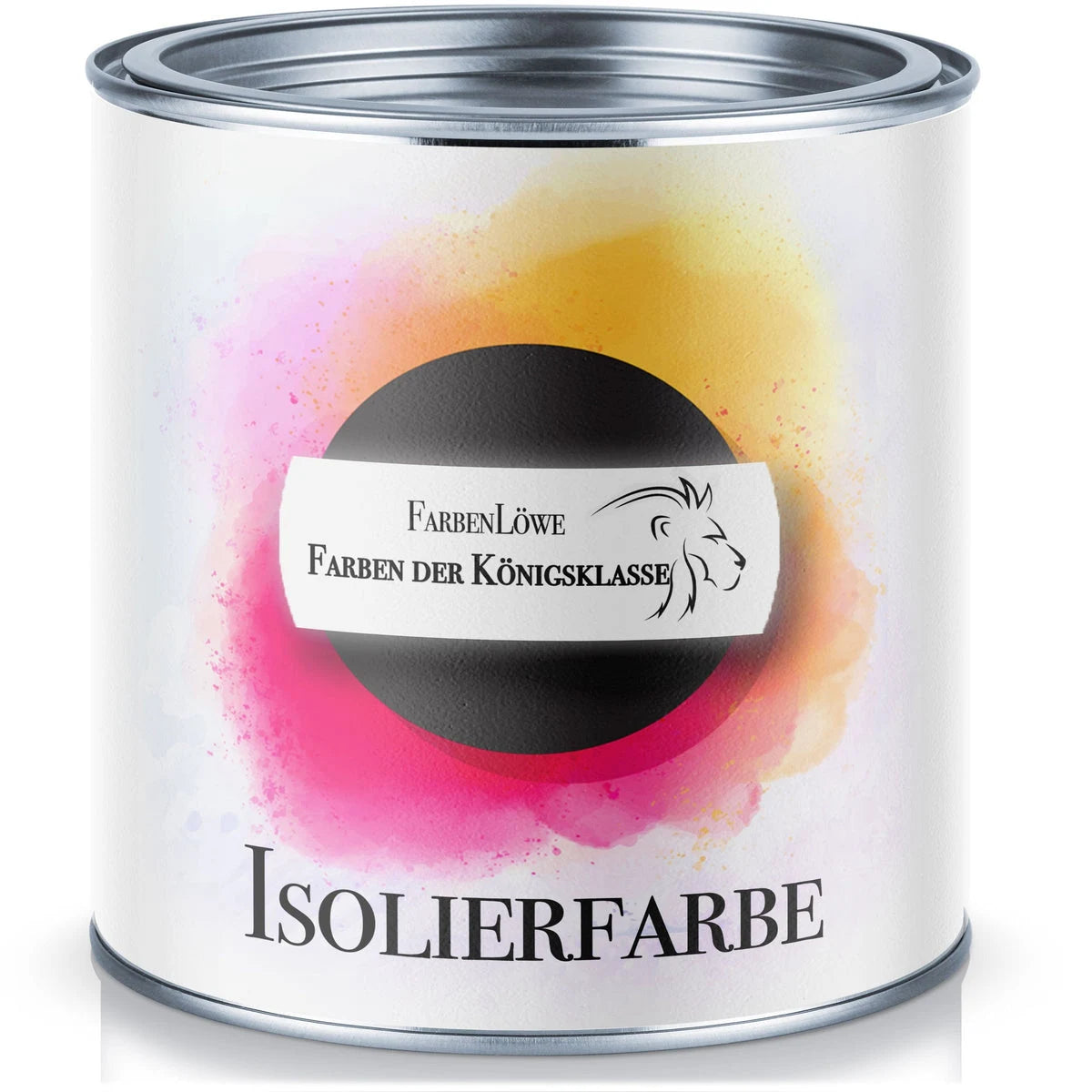 Pot de peinture isolante de la marque FarbenLöwe avec un logo de tête de lion stylisée.