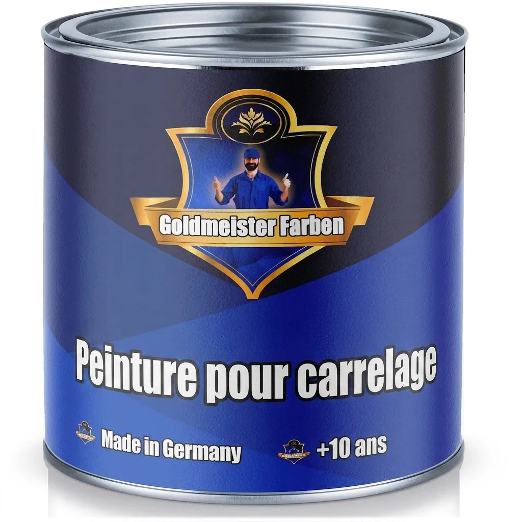 Pot de peinture bleue Goldmeister Farben Fliesenlack (laque pour carrelage), Made in Germany, Das Original.
