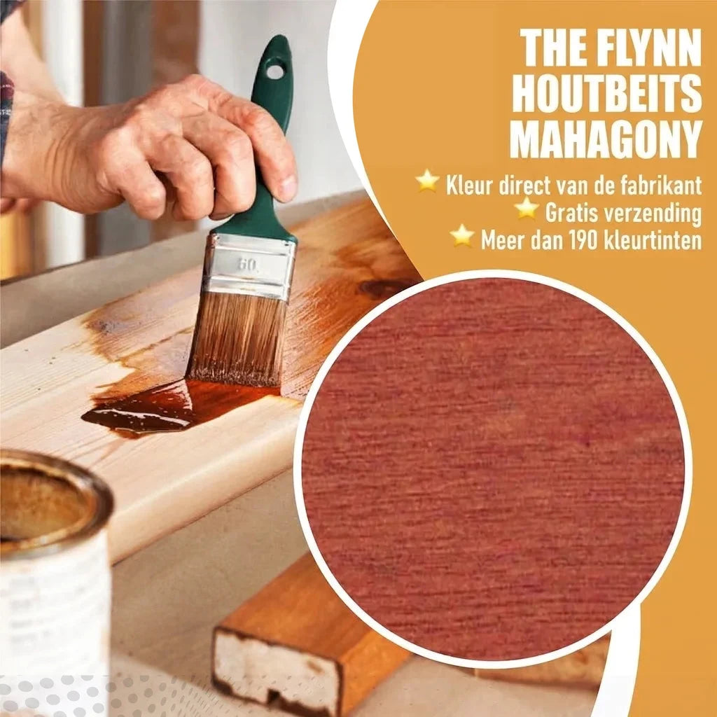 The Flynn Houtbeits Mahonie op hout, met penseel aangebracht. Direct van fabrikant, gratis verzending, 190+ kleuren.
