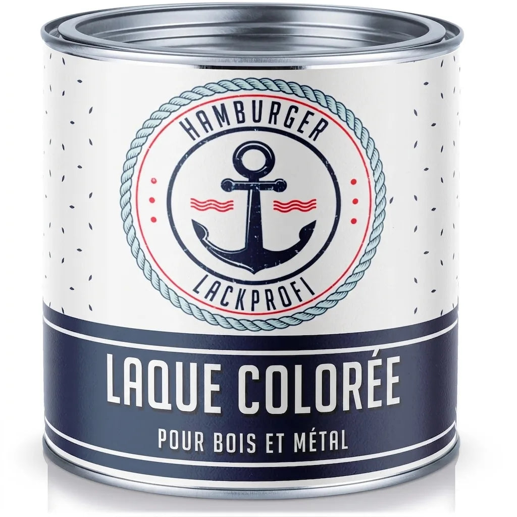 Laque colorée Hamburger Lack-Profi, pot blanc et bleu marine avec ancre, pour bois et métal