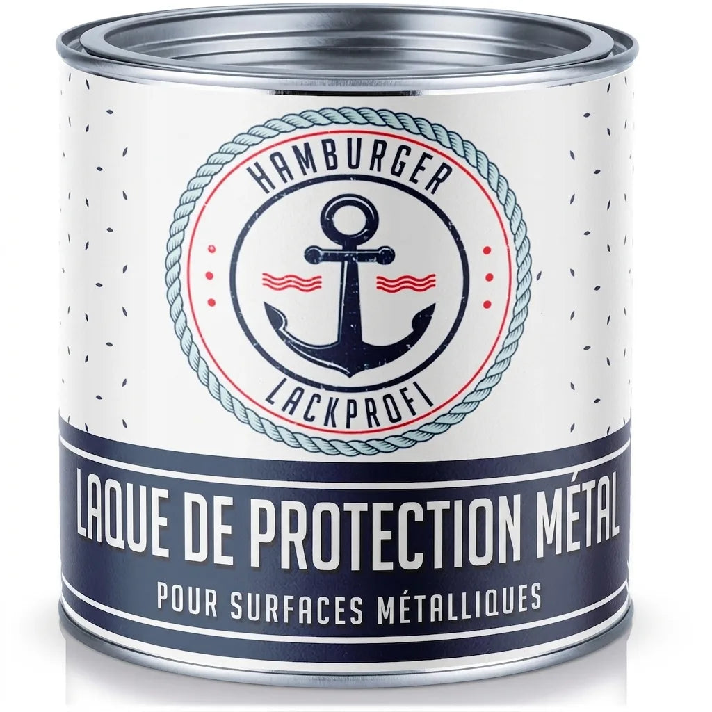 Laque de protection métal Hamburger Lack-Profi, pot blanc et bleu marine pour surfaces métalliques