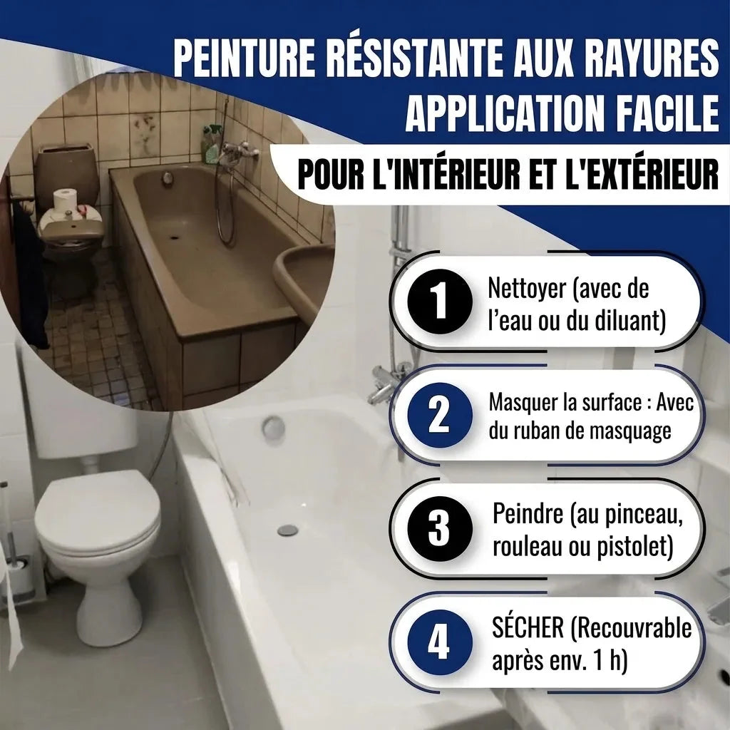 Peinture pour baignoire 2K Hamburger Lack-Profi, salle de bains avant et après, quatre étapes d'application