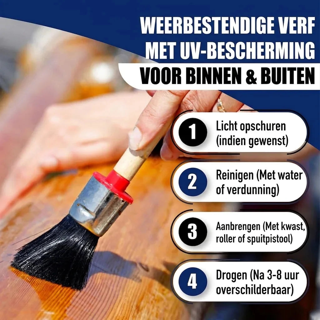 Bootlak alles-in-één-set X500, kwast met zwarte haren op glanzend hout en vier stappen