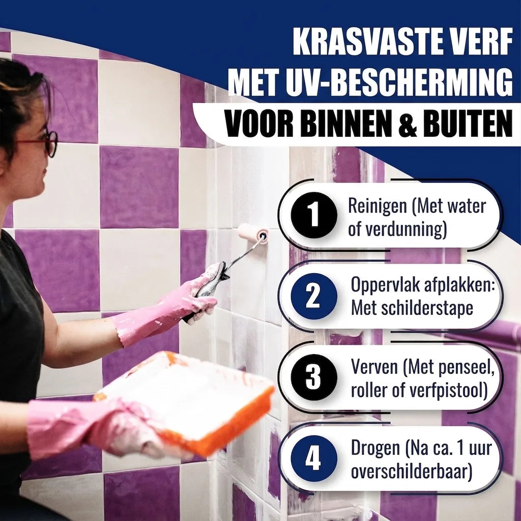 Hamburger Lack-Profi tegelverf wit RAL 9010: vrouw verft tegels wit, krasbestendig met 4 stappen