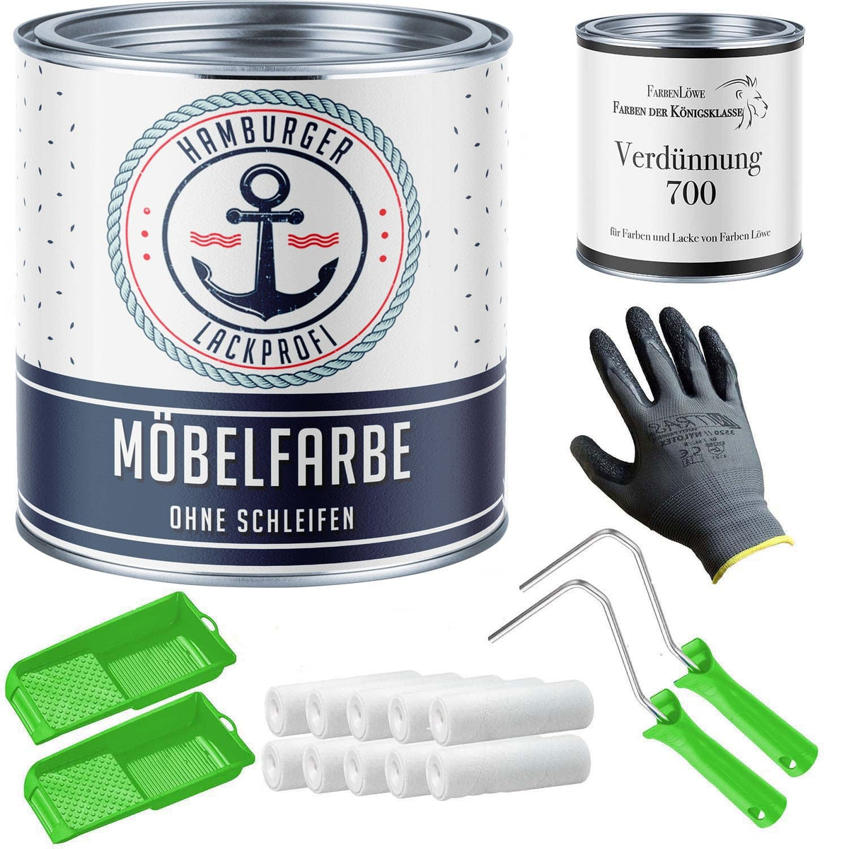 Hamburger Lack-Profi meubelverf in voordeelset - meubellak zonder schuren + lakset (X300) en verdunner (1 L) - Hamburger Lack-Profi
