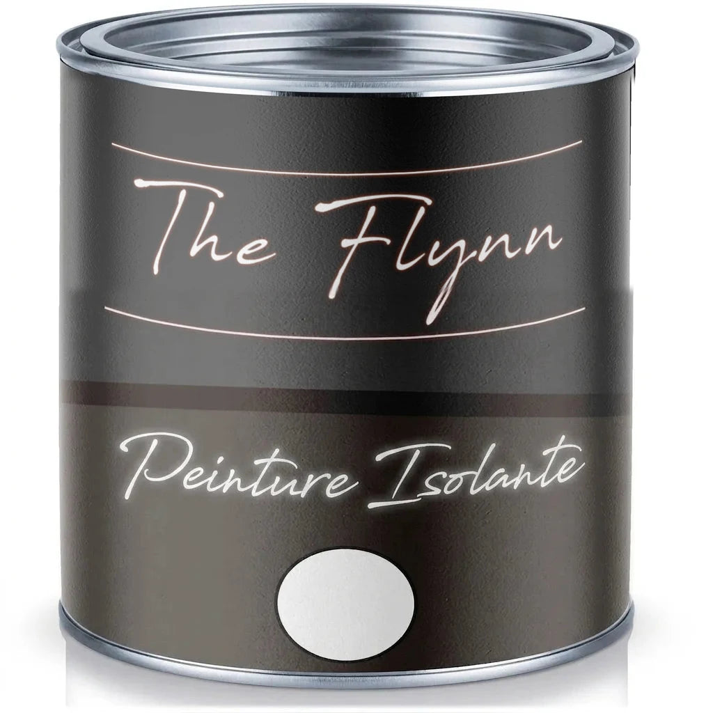 Pot de peinture isolante The Flynn couleur blanche sur fond blanc.