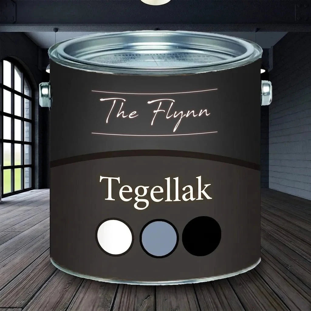Verfblik The Flynn Fliesenlack voor tegels, donkergrijs/zwart, met kleurstalen wit, blauwgrijs en zwart.