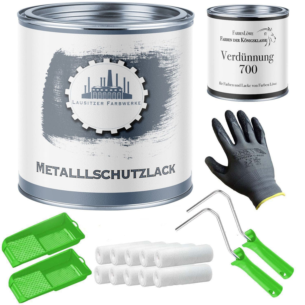 Lausitzer Farbwerke lakken en coatings Lausitzer Farbwerke metaalbeschermingslak met lakset (X300) en verdunner (1 L) - 30% voordeel