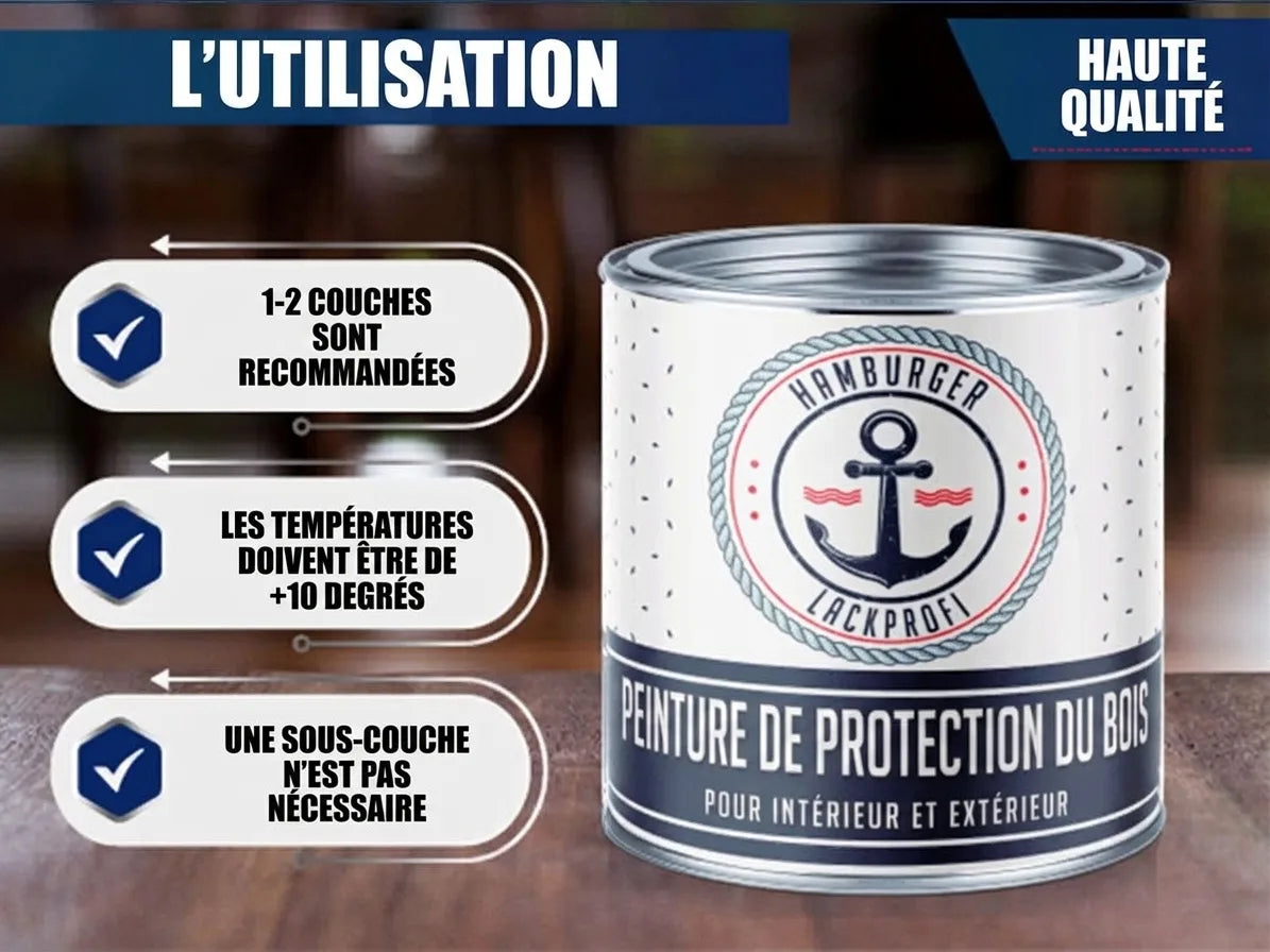 Pot de peinture bois Hamburger Lackprofi avec instructions d'utilisation (1-2 couches, +10°C, sans primaire).