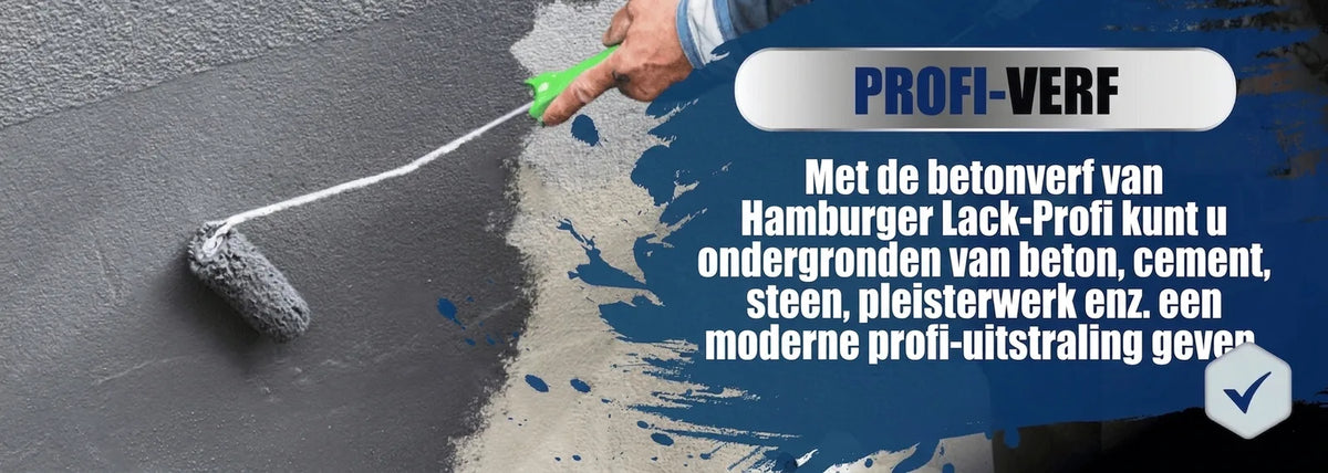 Man schildert een muur met donkergrijze betonverf van Hamburger Lack-Profi met een verfroller voor een professionele afwerking.