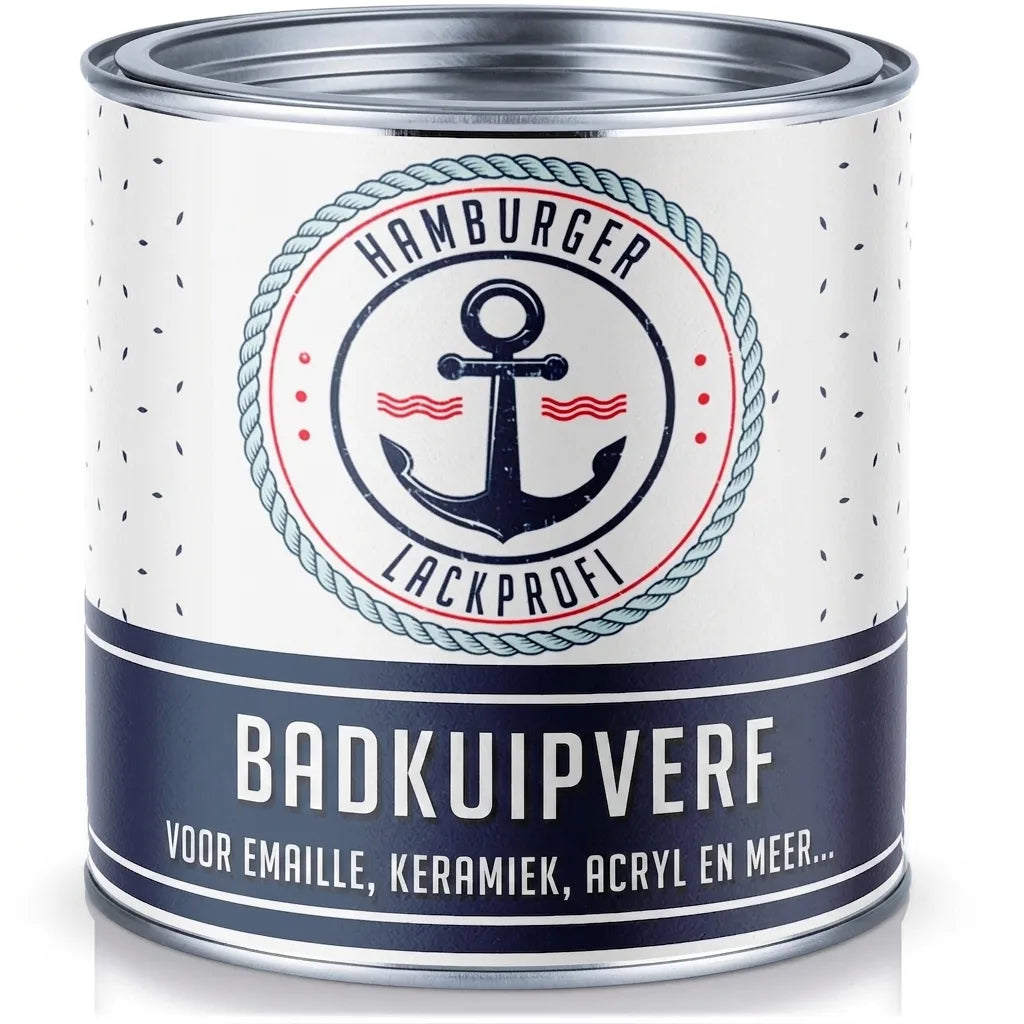 Blik Hamburger Lackprofi badkuipverf voor email, keramiek en acryl met nautisch ankerlogo.