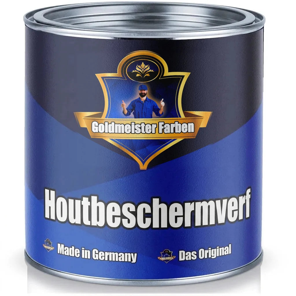 Blauw Goldmeister Farben blik met houtbeschermingsverf, 'Das Original', Made in Germany.