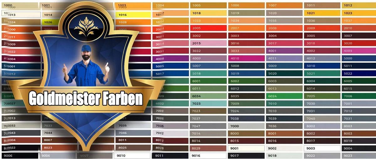 Goldmeister Farben kleurenkaart met RAL-kleurenoverzicht, ideaal voor verf en coatings.