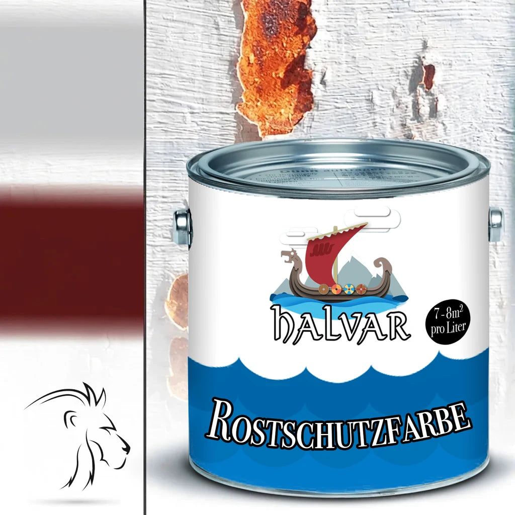 Halvar "Rostschutzfarbe" blik verf met Vikingbootlogo, 7-8m² per Liter, tegen roest.