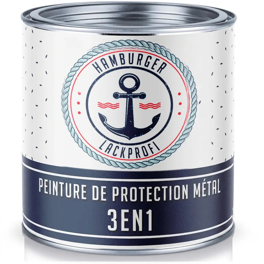 Pot de vernis protecteur métal 3 en 1 Hamburger Lackprofi avec logo ancre marine. Peinture pour métal.