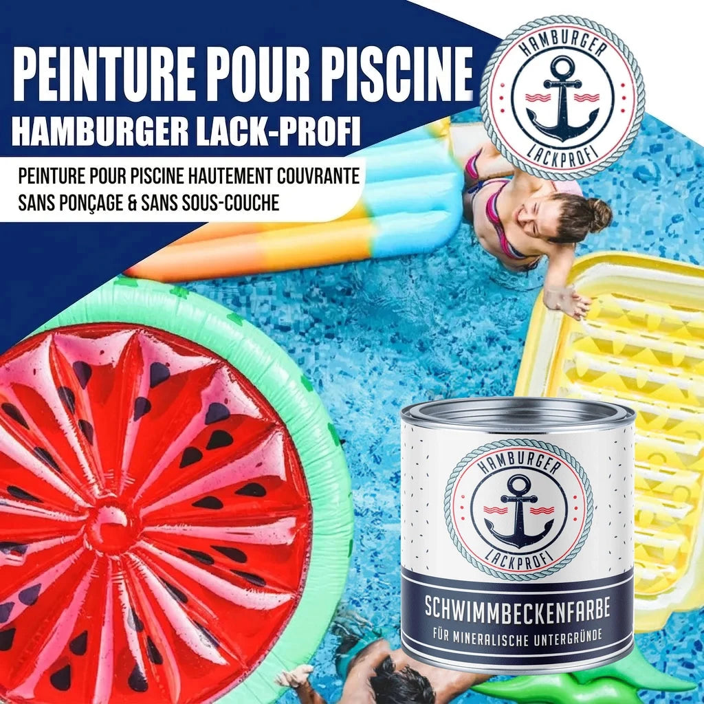 Femme dans une piscine avec des bouées, pot de peinture piscine Hamburger Lack-Profi du kit complet