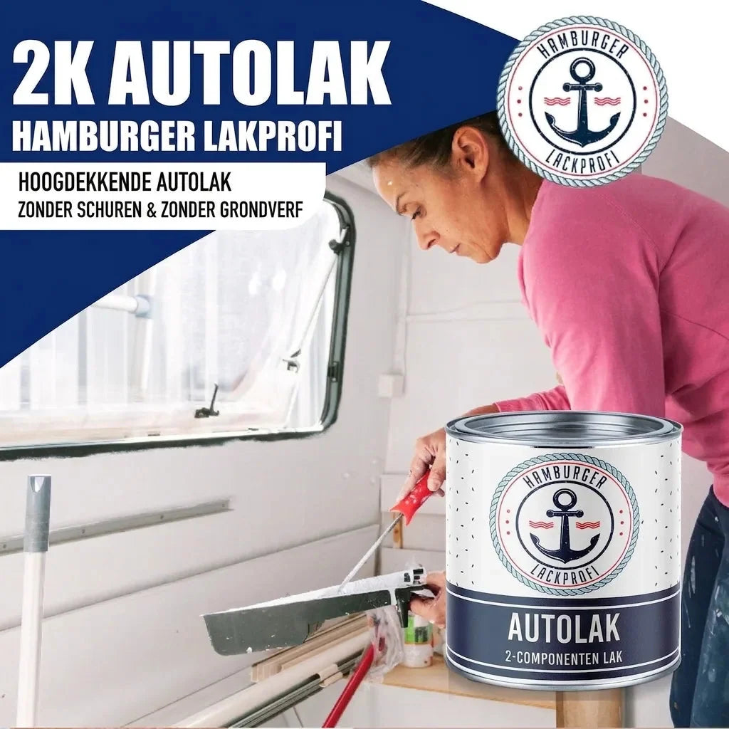 2K autolak alles-in-één-set X500, vrouw die in een caravan werkt met kwast en blik Autolak