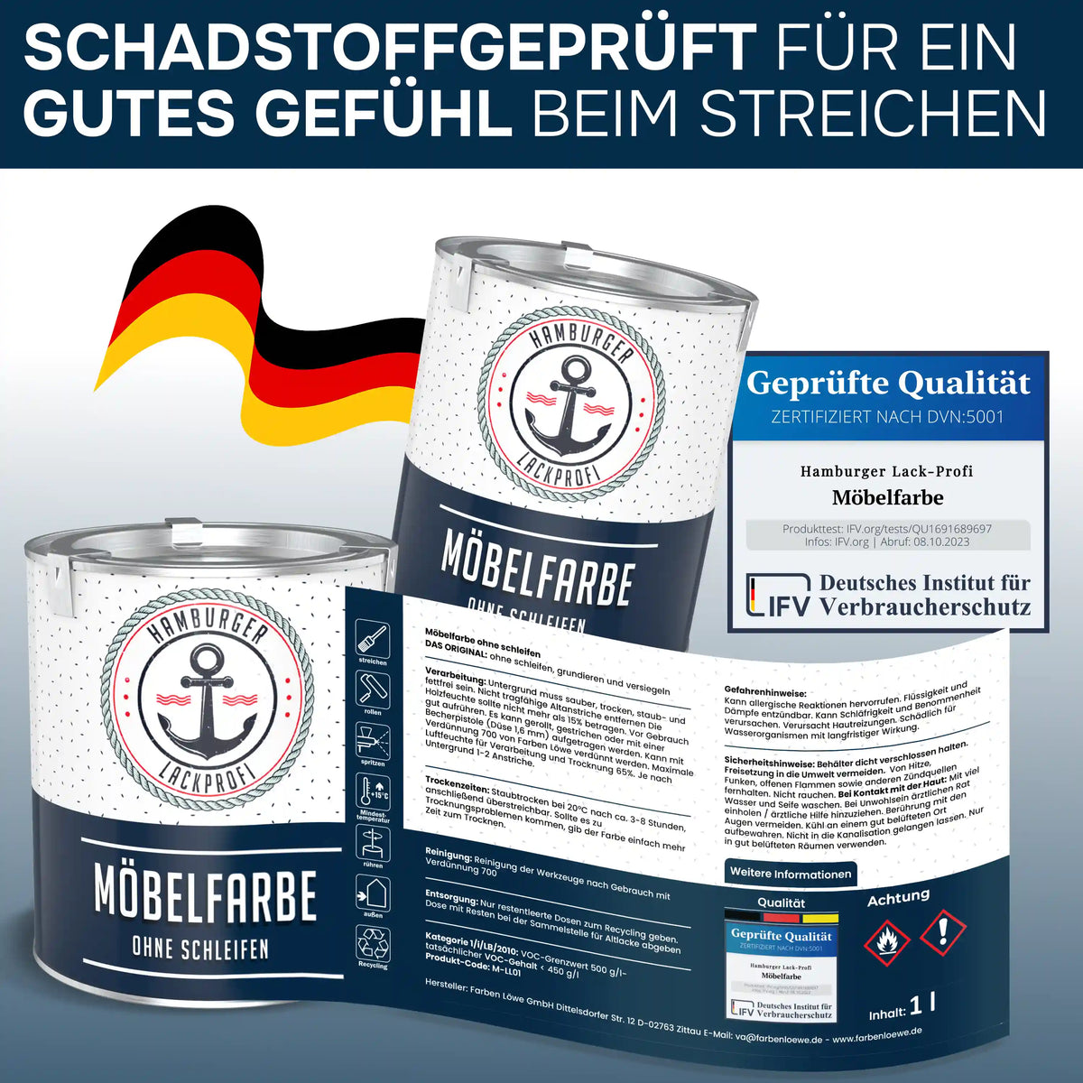 Hamburger Lack-Profi meubelverf in complete set - meubellak zonder schuren incl. verfroller en verdunner - Hamburger Lack-Profi