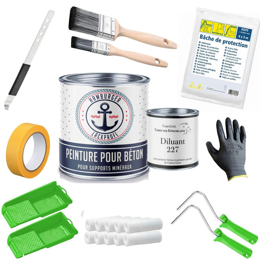 Peinture pour béton kit tout-en-un (X500), accessoires XXL inclus - Hamburger Lack-Profi