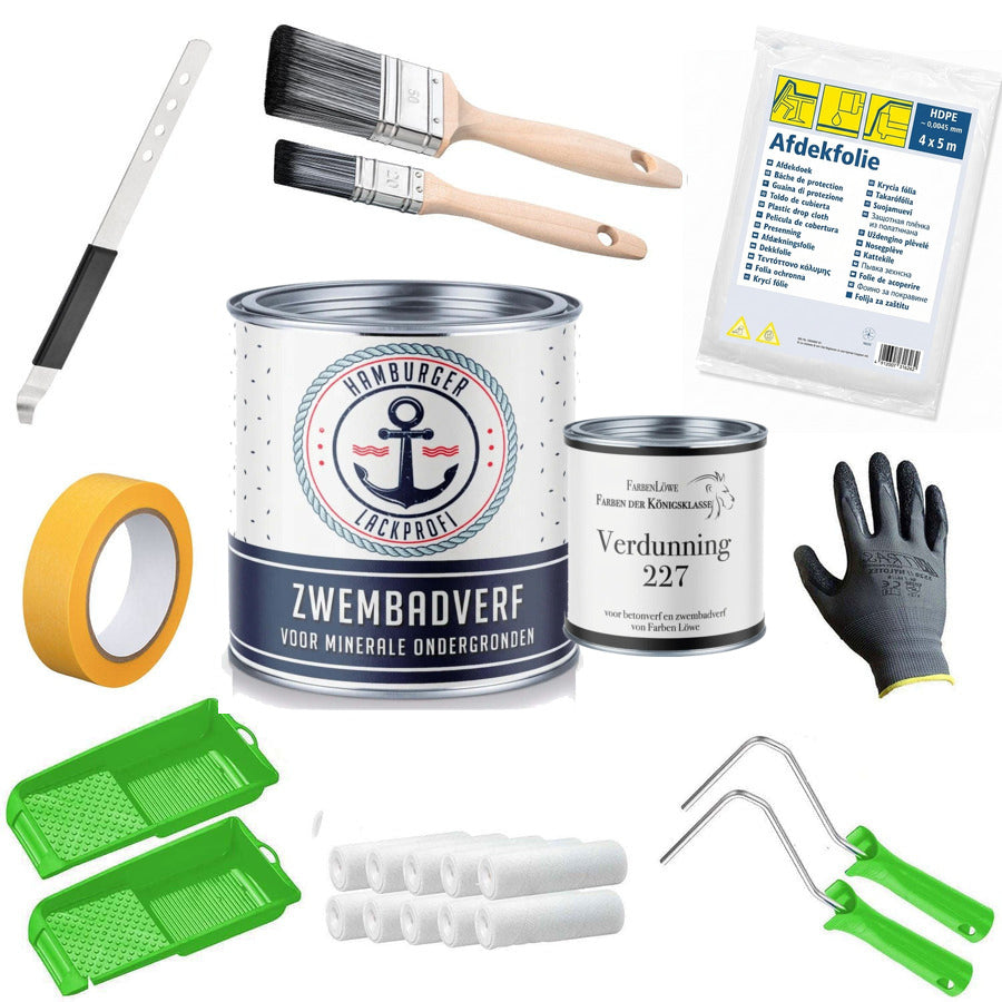 Zwembadverf / Poolverf alles-in-één-set (X500) incl. toebehoren XXL - Hamburger Lack-Profi